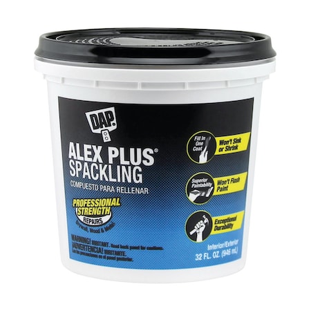 Dap Spackling Paste, 1 qt, Pail, White 18746